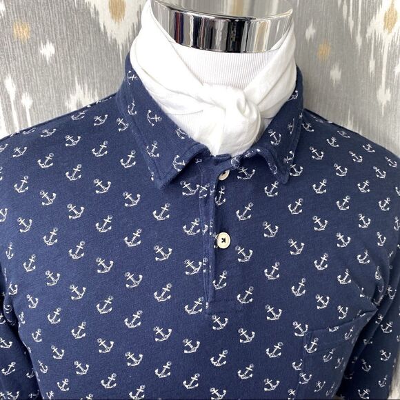 Vintage Polo Ralph Lauren 2003 Anchor-Print Polo Shirt - Navy & Off White Cotton - Picture 10 of 16